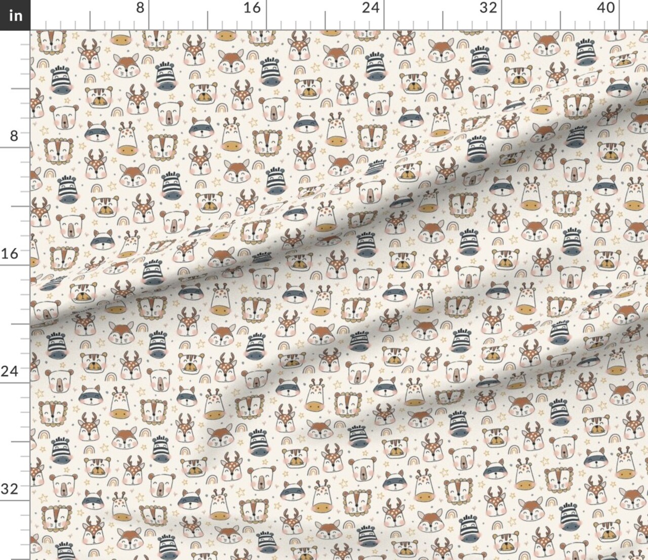 Baby Animal Wild Free Bear Lion Zebra Giraffe Fox Tiger Boho Neutral Cream Tan Custom Printed Fabric by Spoonflower Various Fabrics by the Yard or Fat Quarter